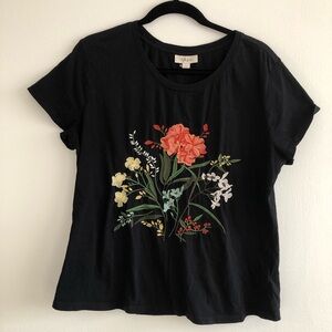 Style & Co. Black Tee with Colorful Floral Embroidery